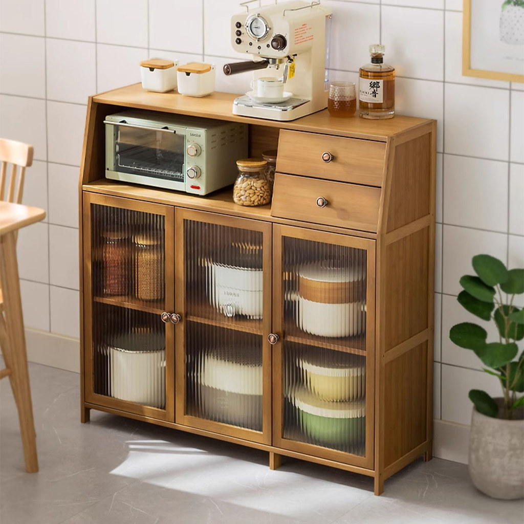 Homedoki Lemari Kabinet Kayu Minimalis/Lemari Dapur Bufet/Rak Piring Tertutup/Rak Dapur