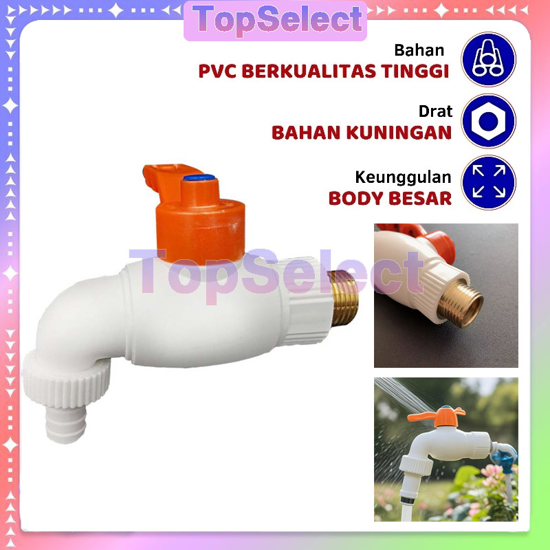 Keran Air Tembok Taman PVC Kran Plastik Jumbo / Kuningan Kran Tembok