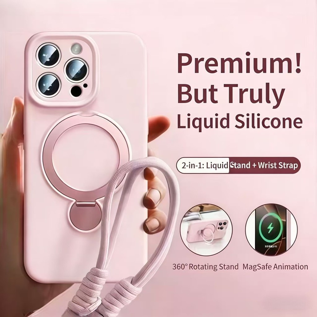 New Pink Casing Folding Stand Ring Magsafe Matte Liquid Silicone Case Compatible For IPhone 13 11 12