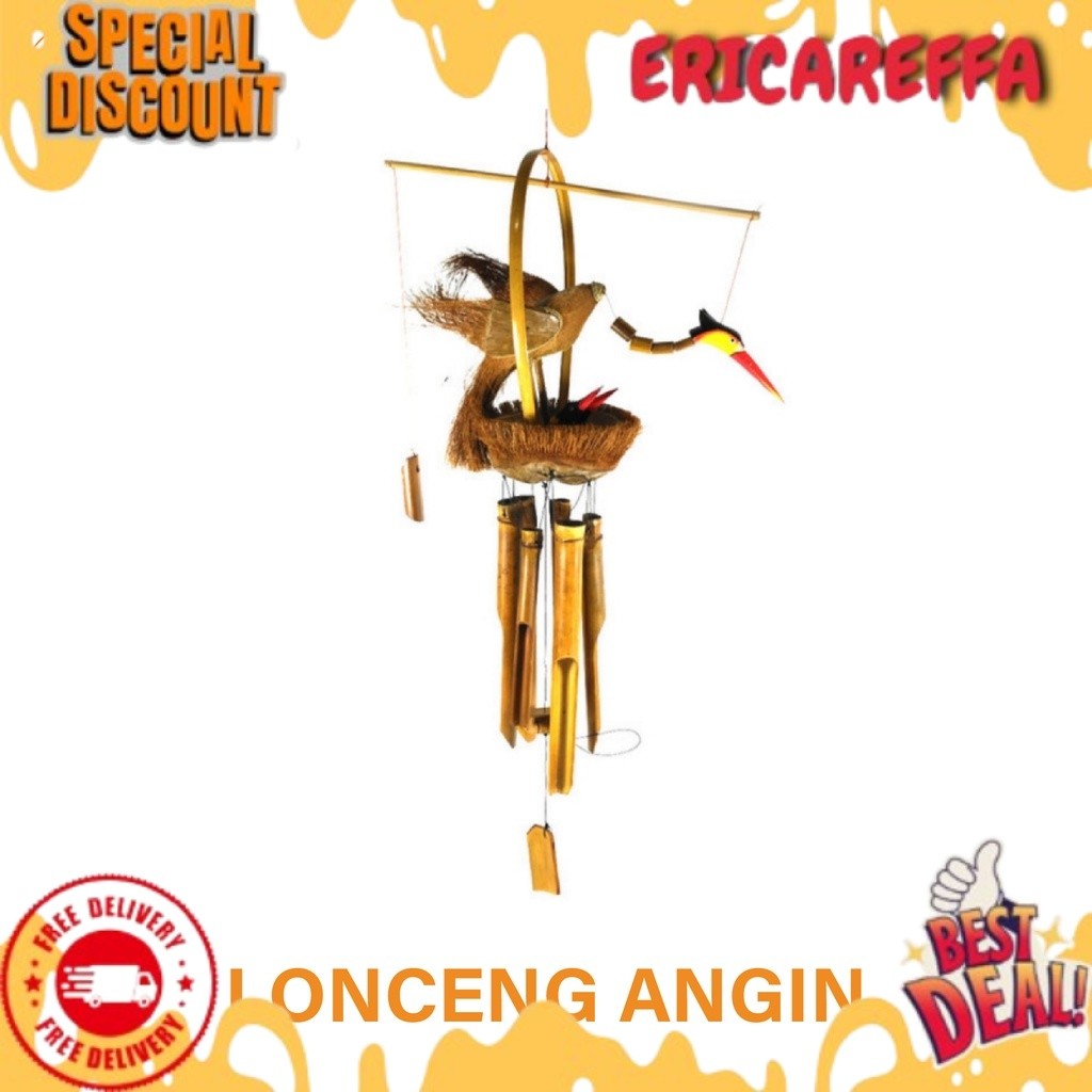 Lonceng Angin Bambu Motif Burung - Genta Angin Bambu - Gantungan Bambu - Lonceng Bambu - Lonceng bur