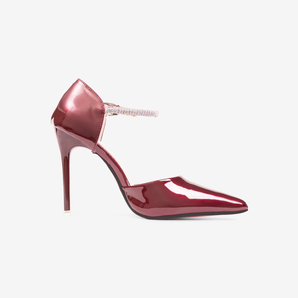 PROMO Lawrensia Venicia - High Heels Wanita Ankle Strap Glossy Warna Black, & Maroon - 693-13