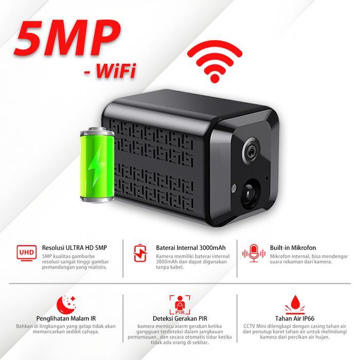 XIHANCAM 5MP Kamera Mini Wifi CCTV Kecil Tersembunyi Tanpa Kabel Kamera CCTV Mini Sambung Ke HP - 5M