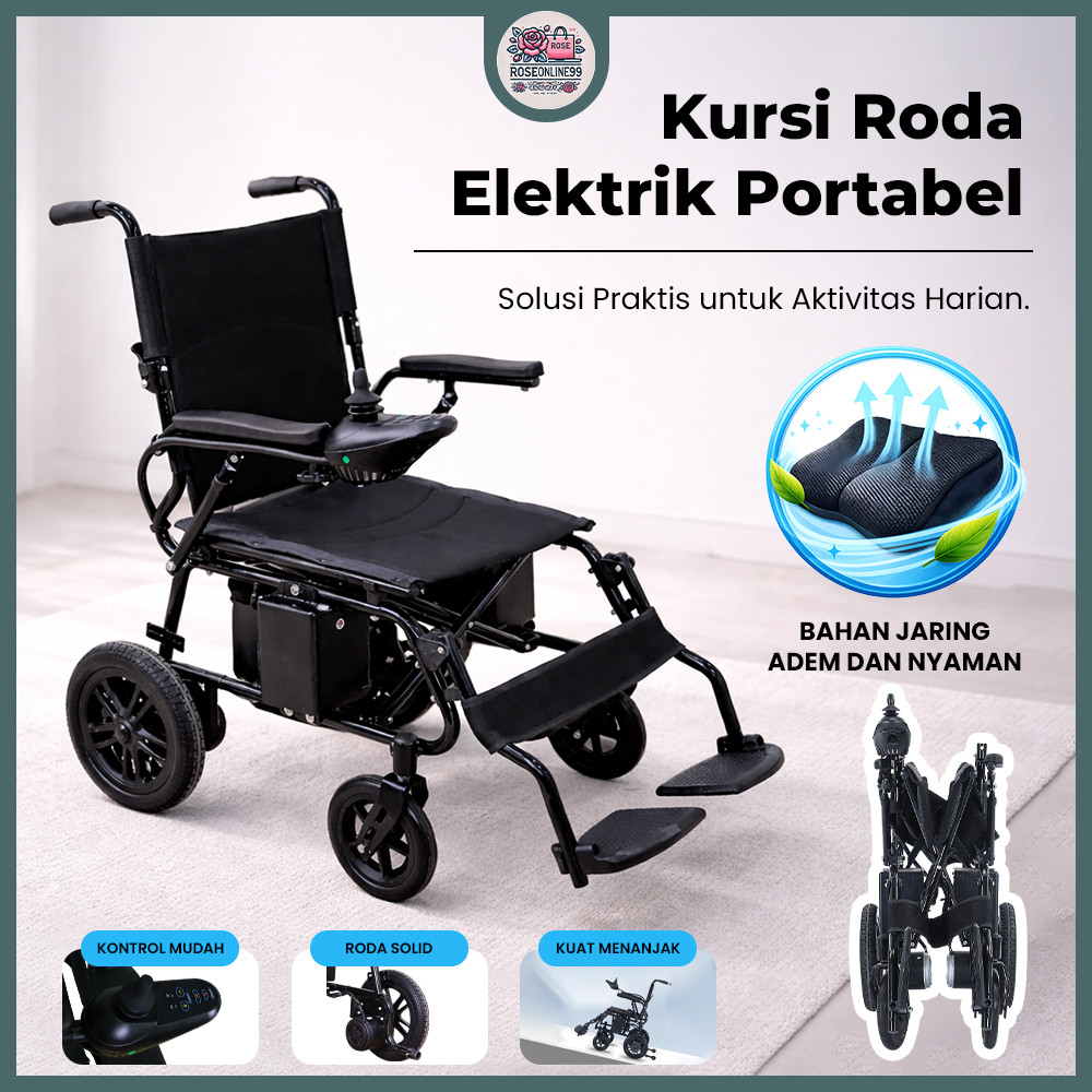RO Kursi Roda Elektrik Lipat Otomatis Ringan untuk Dewasa & Lansiat