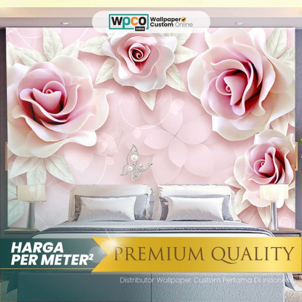 Wallpaper Custom Motif Floral Pink Mutiara Untuk Kamar Tidur Premium Quality