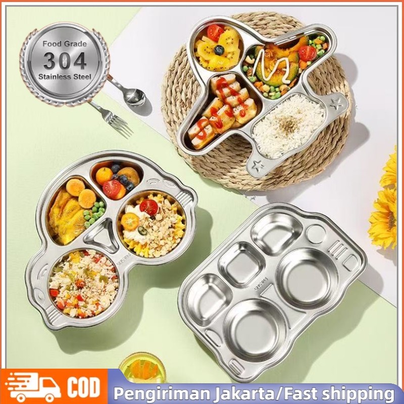 Piring Makan Stainless Anak SUS304 /  Piring Sekat Anak Dewasa / Piring Sekat Stainless 3-4-5 Sekat