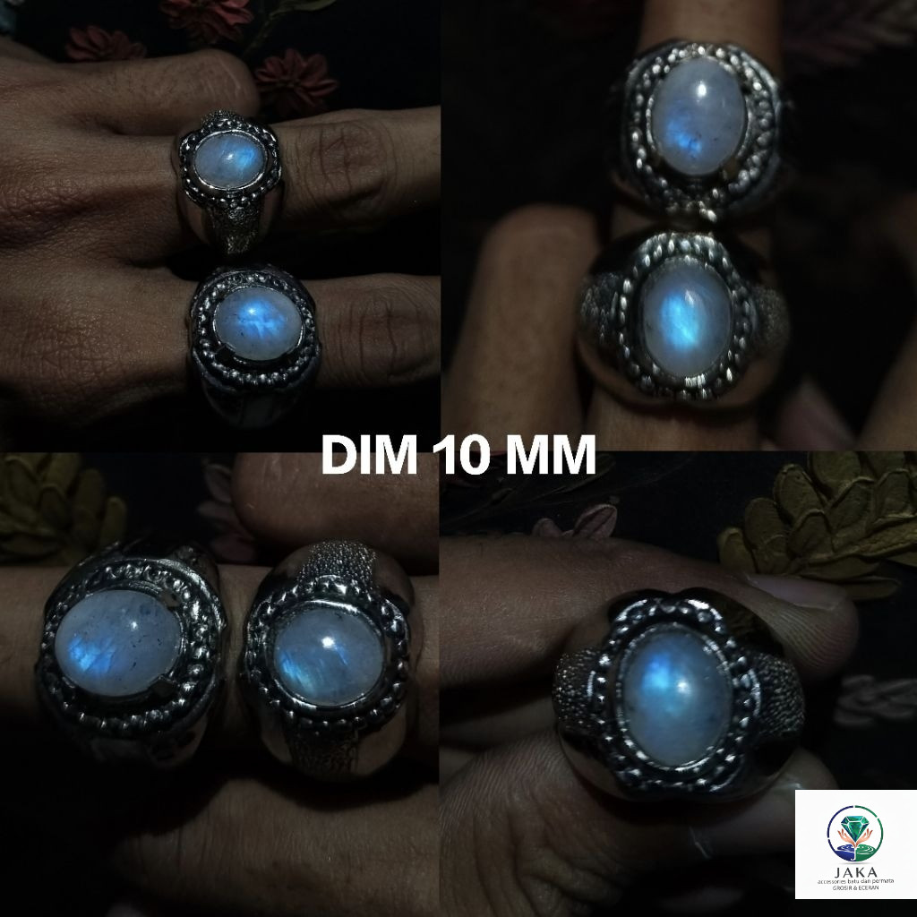 Cincin batu biduri bulan dim 10mm / cincin pria moonstone Biduri Laut Ceylon Ring alpaka