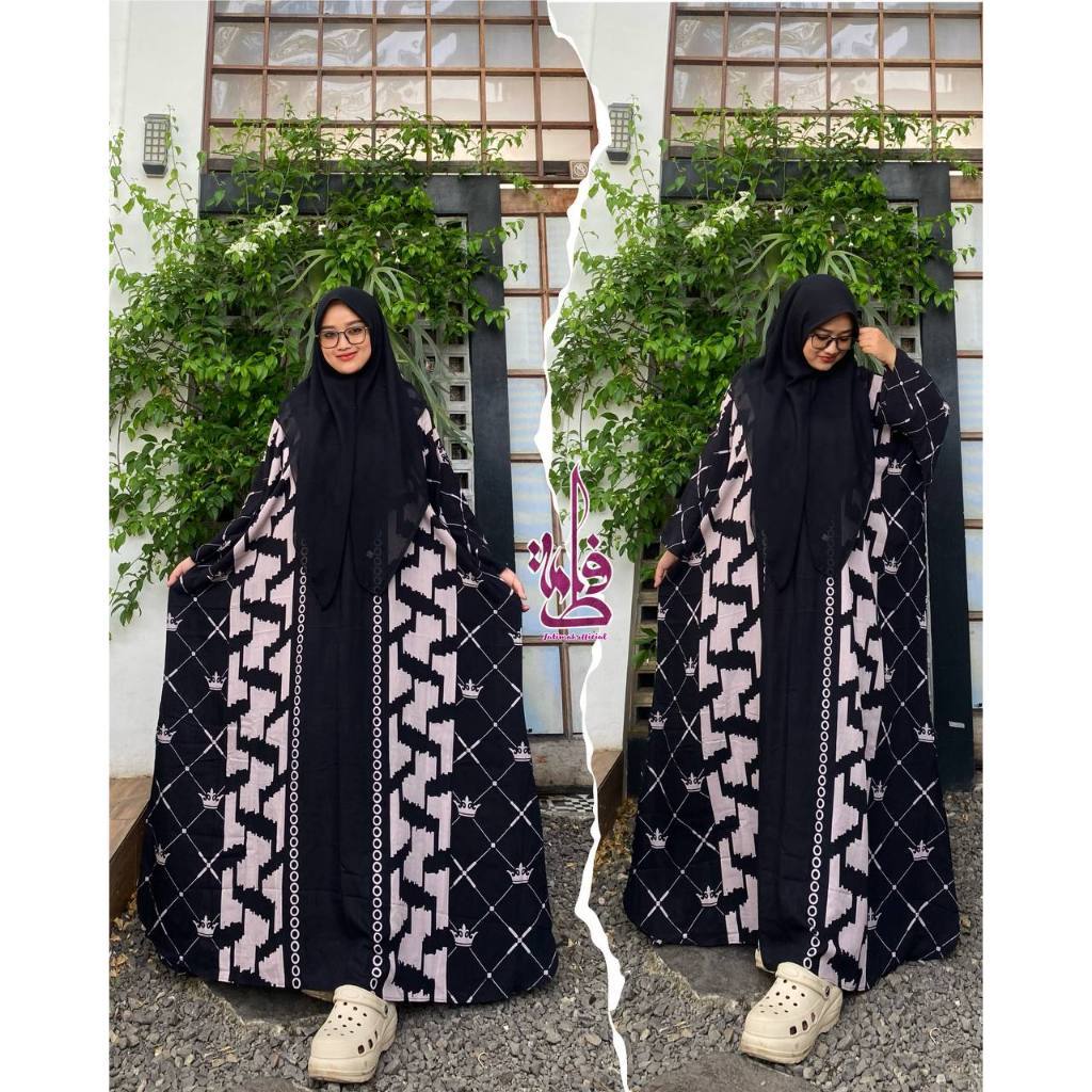 BUPESHOP Gamis Kaftan Rayon Premium Motif Monocrom Hitam Putih Daily Kaftan