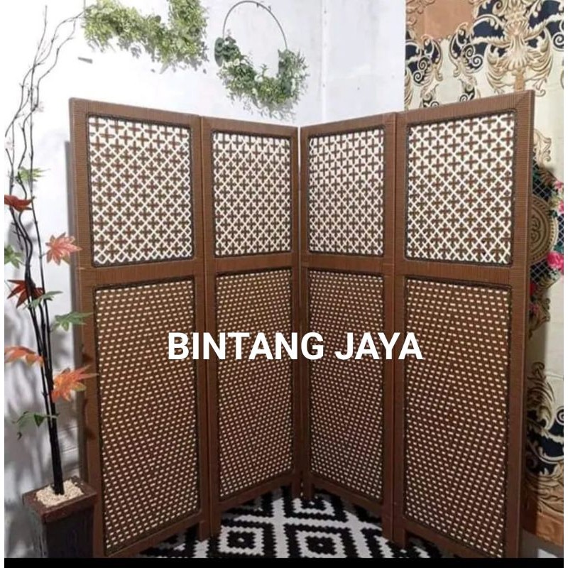 BEST SELLER Sketsel Ruangan Rotan Sintetis Pembatas Ruangan Motif Minimalis Murah