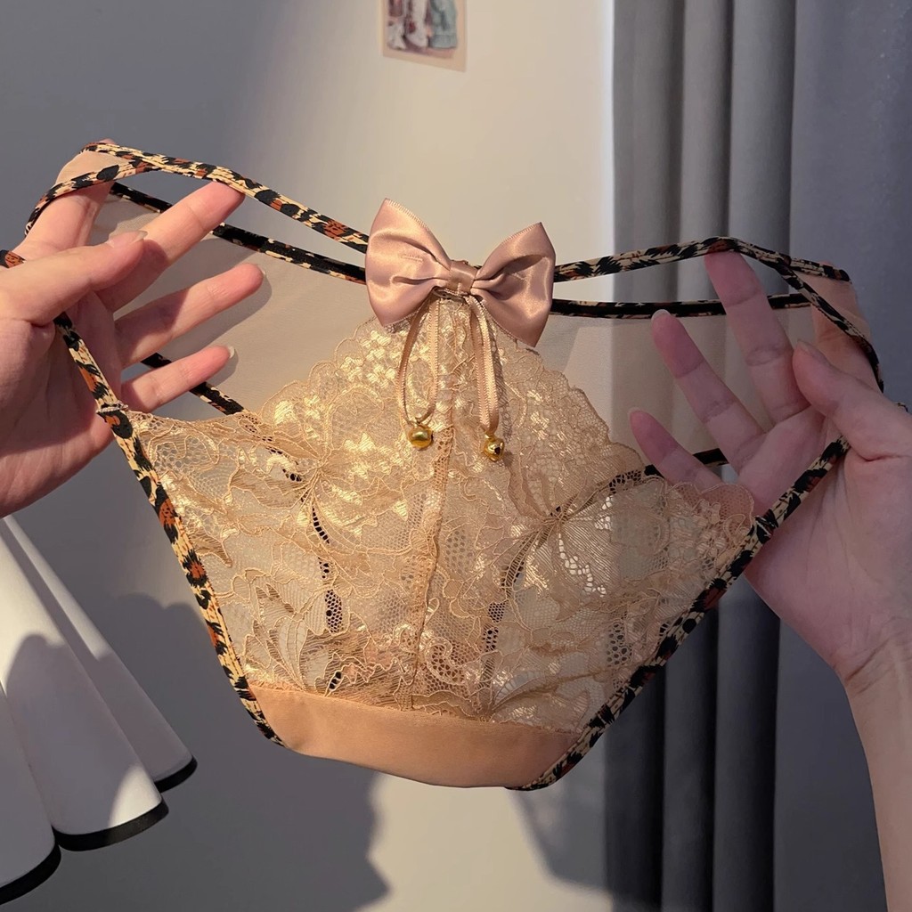 Panty renda motif macan tutul celana dalam bernapas