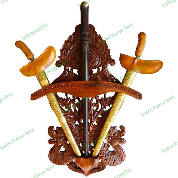 Blawong Keris Isi 2 & 1 Tombuk Ukir NagaKeraton Logo PB X Coklat Antik