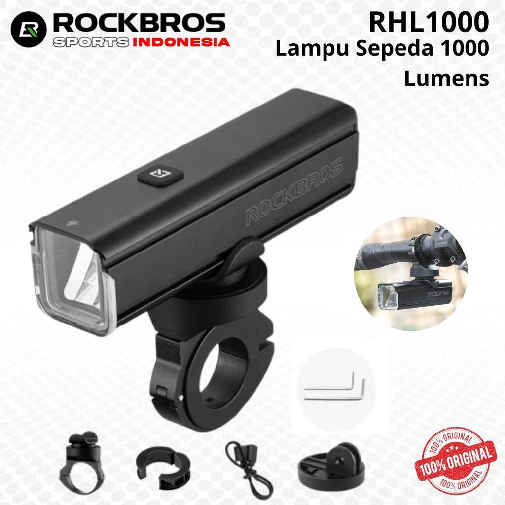 ROCKBROS RHL1000 Lampu Depan Sepeda 1000Lumens Super Terang USB Rechargeable, Bodi Aluminium Alloy, 