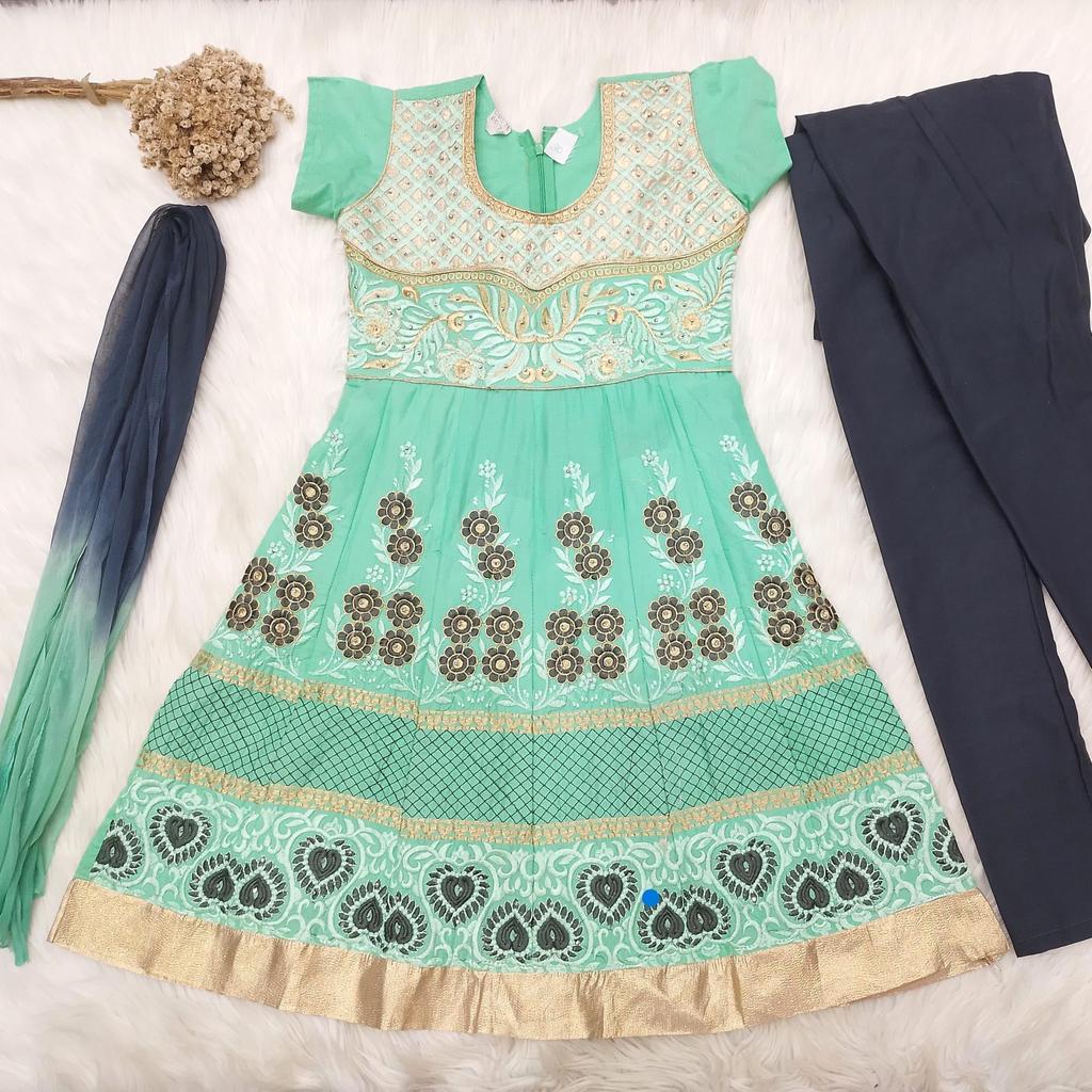 Baju Anak India Katun dengan  Bordiran & mote2/dress anak india/GOWN ANAK
