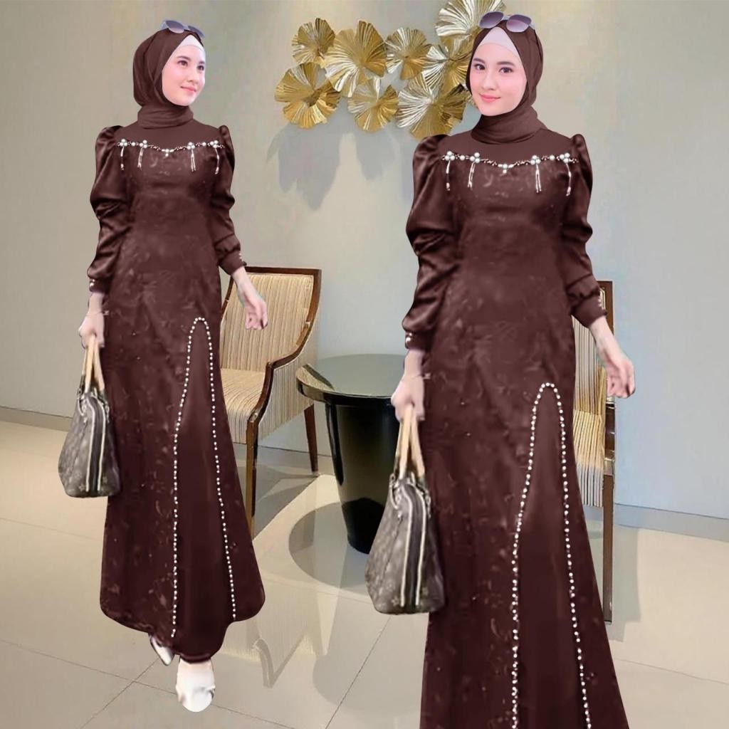 Gamis Satin Velvet Kombinasi Tile Bordir Payet Mute Elegan | Baju Muslim Pesta Kondangan Terbaru Max