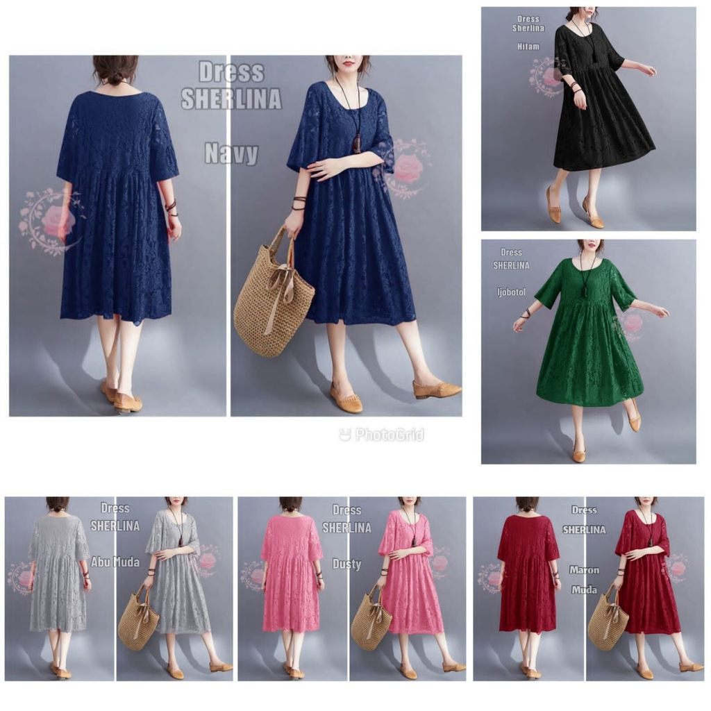 DRESS SHERLINA 4XL 3XL 2XL L/XL /FASHION WANITA / BRUKAT PESTA FORMAL LENGAN PENDEK Jumbo / GAUN CAN