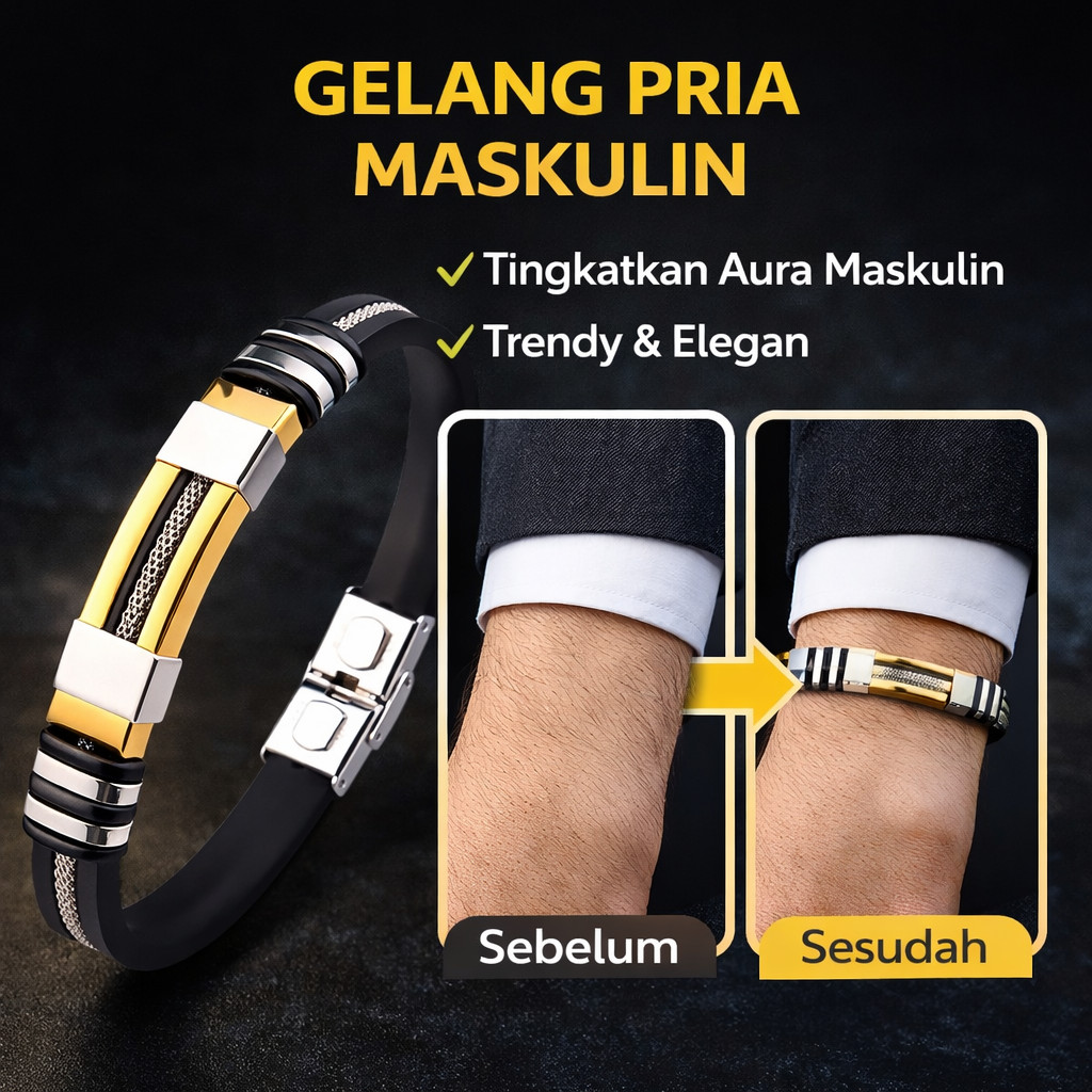 COD+24H Pengiriman Cepat/Perhiasan Baja Titanium Punk Pria/gelang Baja Tahan Karat Emas Dan Hitam Ya