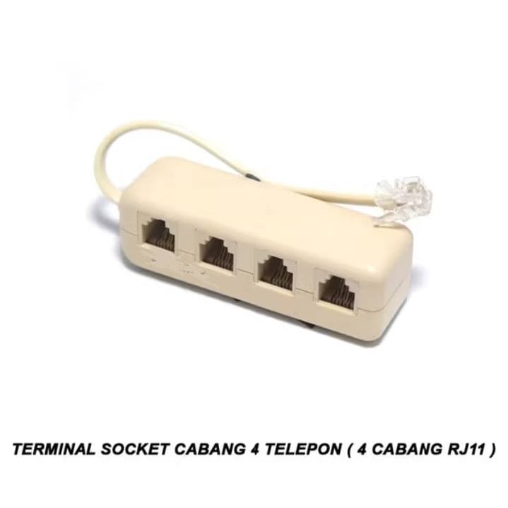 Splitter Telepon RJ11 1 to 4 Telephone phone Fax Jack Line Splitter + Kabel