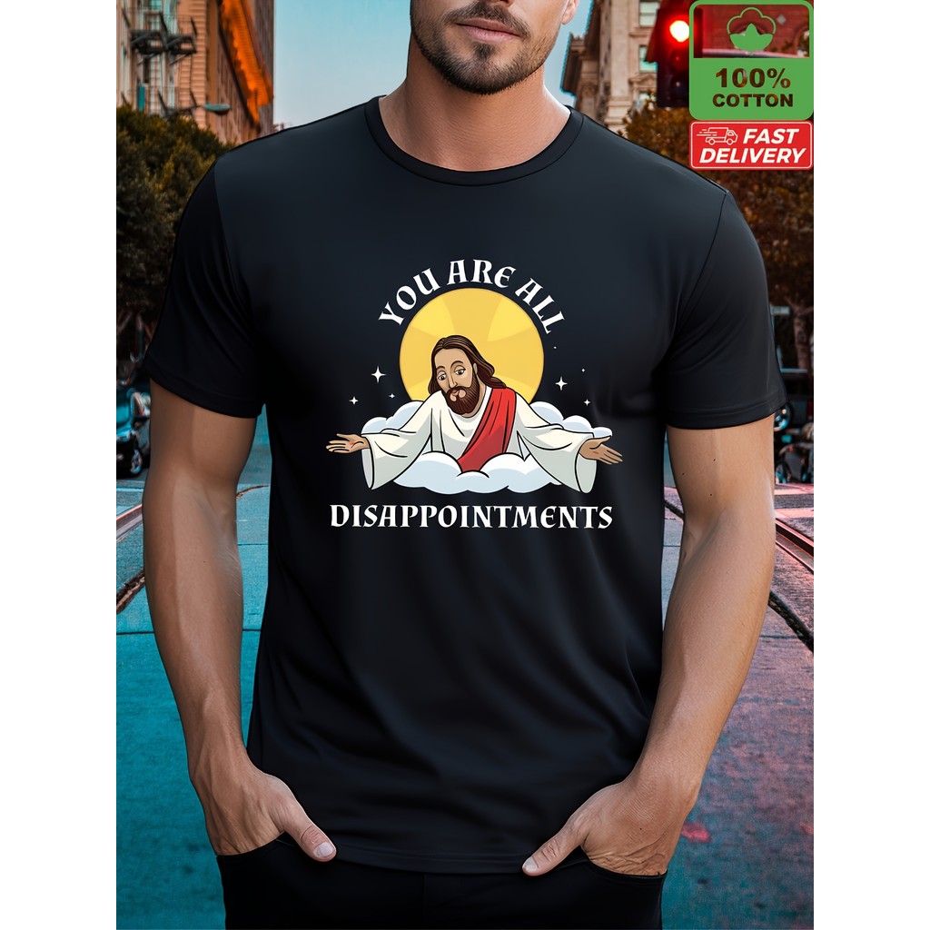 Kaos Unisex Gambar Kecewa - Katun Premium, Kaos Yesus Lucu, Ukuran Besar