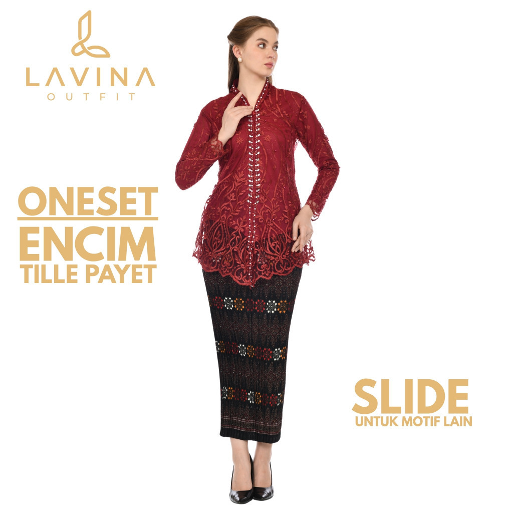Lavina – Setelan Kebaya Encim Payet Premium Tille Bordir Full Mutiara Model Modern Elegan Wisuda Kon