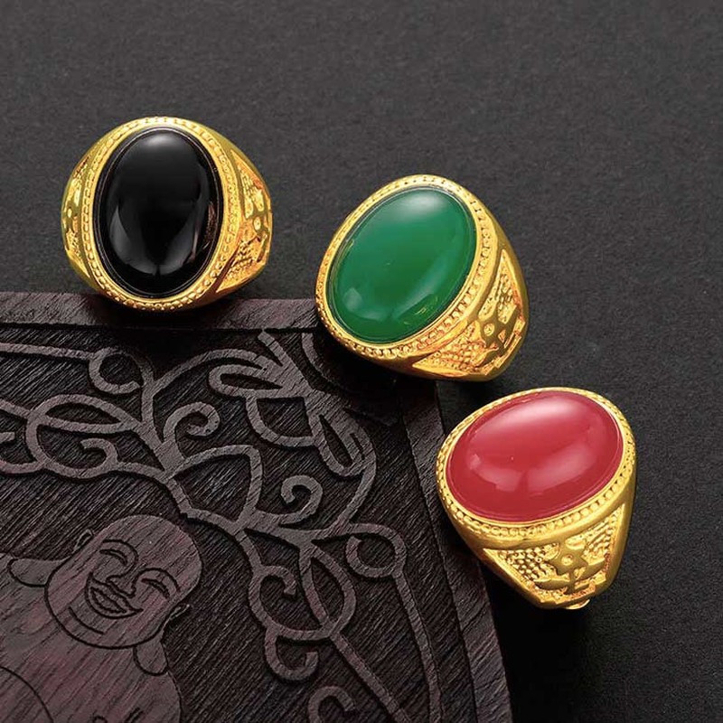 Cincin Jari Persegi Panjang Batu Akik Zamrud Baja Titanium Poles Emas Perak Sederhana Untuk Pria Per