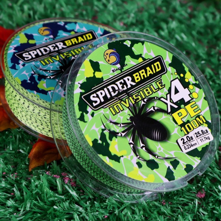 Bingolife Tali Pancing PE X4 X8 Spider 100m Warna Hijau Biru Corak Kuat 6.8kg~45.9kg Untuk Lemparan 