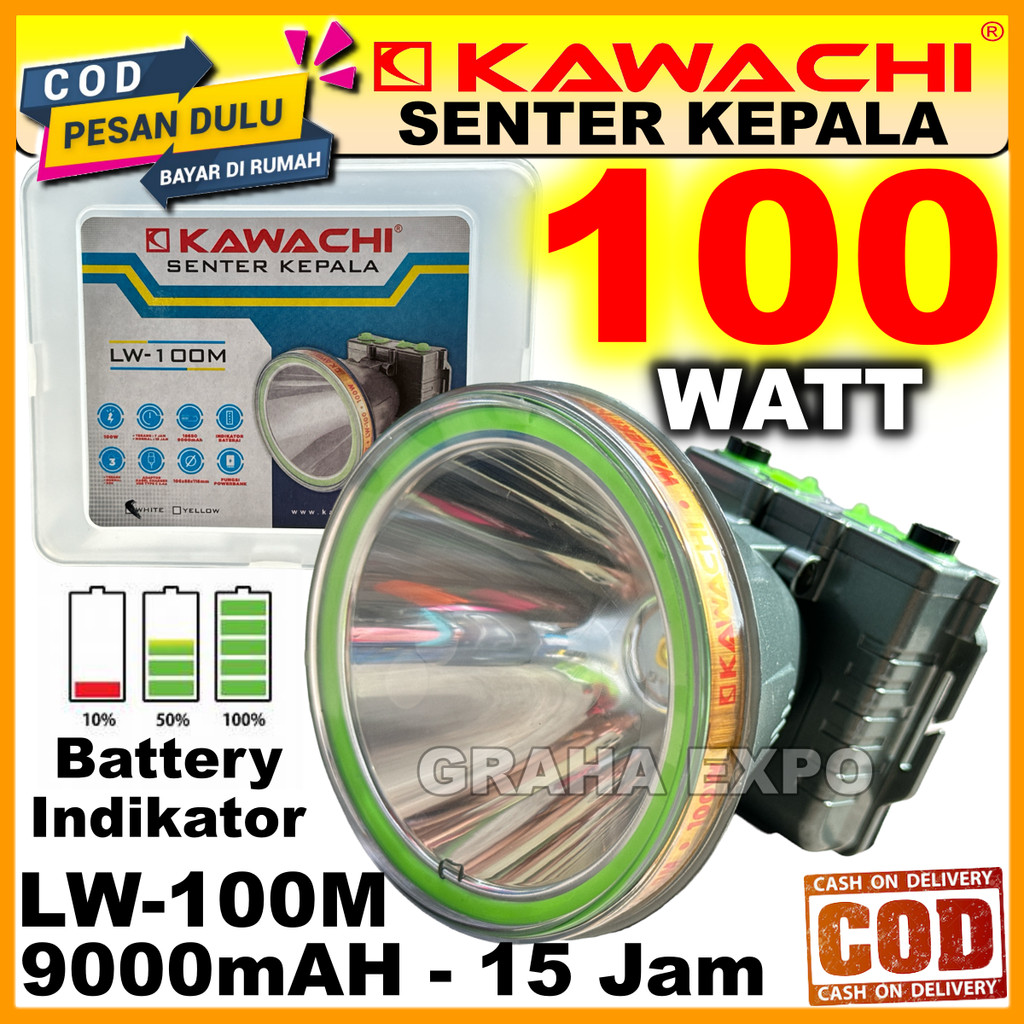 promo spesial Graha Mart Kawachi Senter Kepala Selam Premium 100w 100 Watt Super LED Fitur Powerbank
