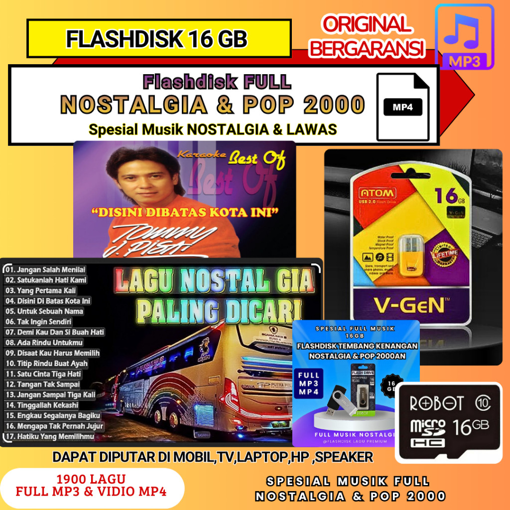 USB MUSIK 16GB ISI 1900 LAGU NOSTALGIA DAN POP LAWAS POP 2000 FULL BONUS 2 OTG