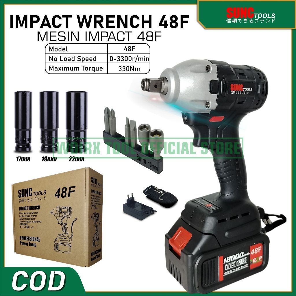 SUNC TOOLS Mesin Impact Wrench Impact Baterai Cordless 48F
