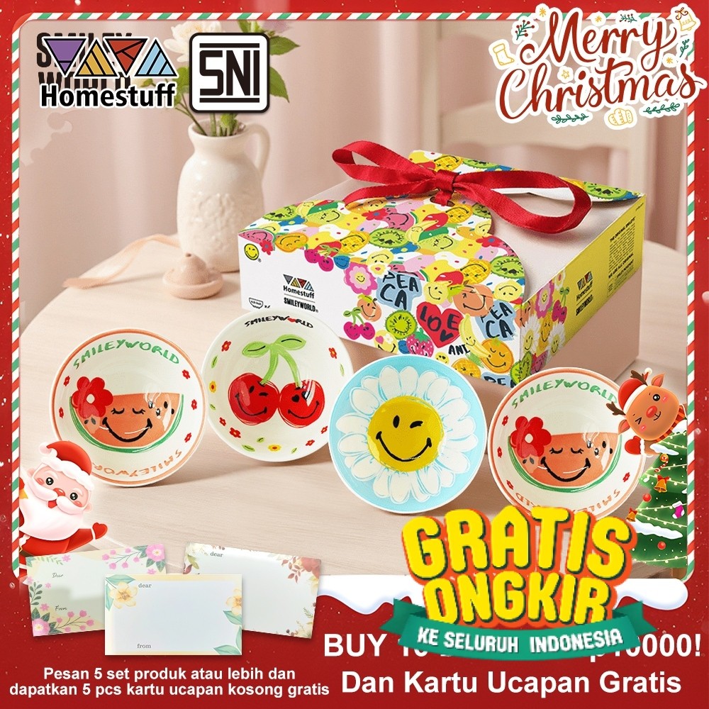 [BUY 10 GET 5%] HOMESTUFF x SmileyWorld / Hampers Mangkok Set SmileyWorld / Motif SmileyWorld lucu /