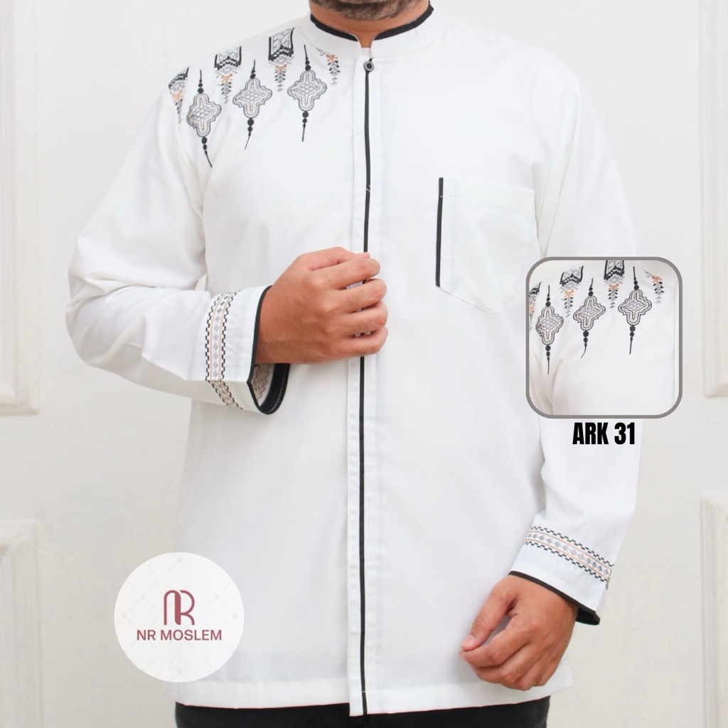 BAJU KOKO PUTIH DEWASA TANGAN PANJANG   KOKO ARRAHMAN PANJANG  BAJU KOKO KATUN ADEM