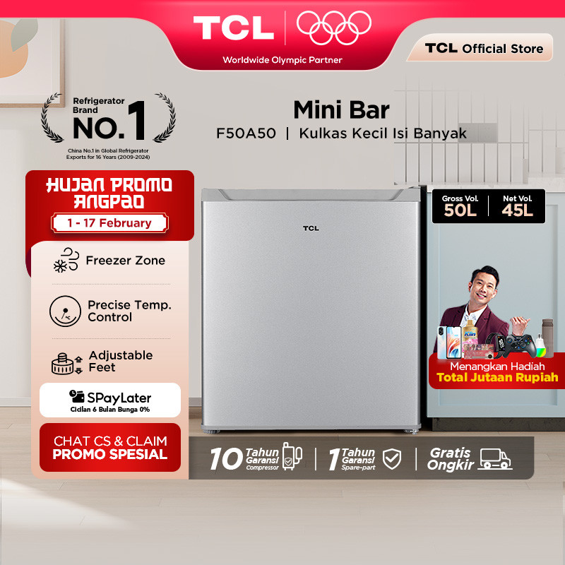 [BIGGER CAPACITY] TCL Kulkas Mini Bar (Refrigerator) - Kapasitas 47L - Freezer Zone - Adjustable Fee