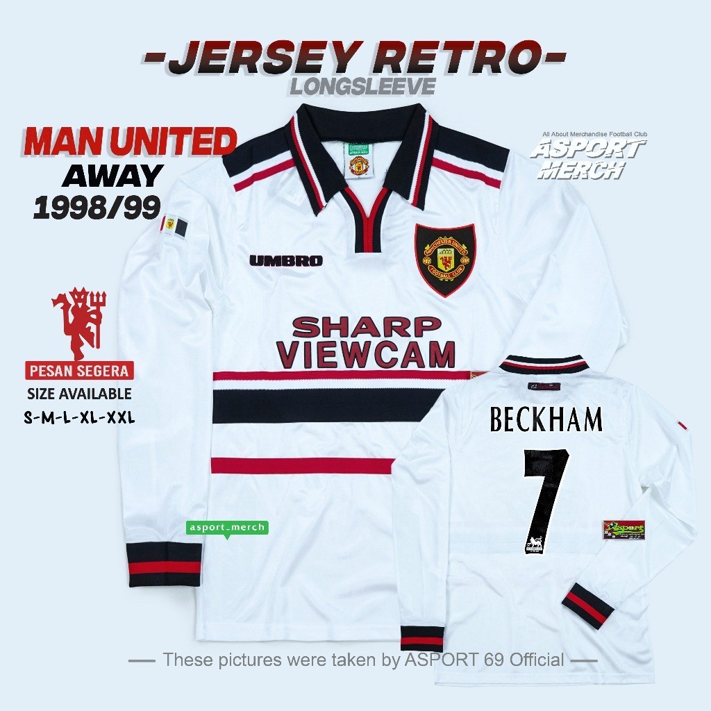 RETRO MU MAN UNITED AWAY 1997 1998 1999 LONG SLEEVE SHARP VIEWCAM
