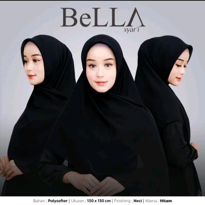 Kerudung Syari Jumbo 130 x 130 Jilbab Bella  Segiempat Polos Square Muslim - Hitam