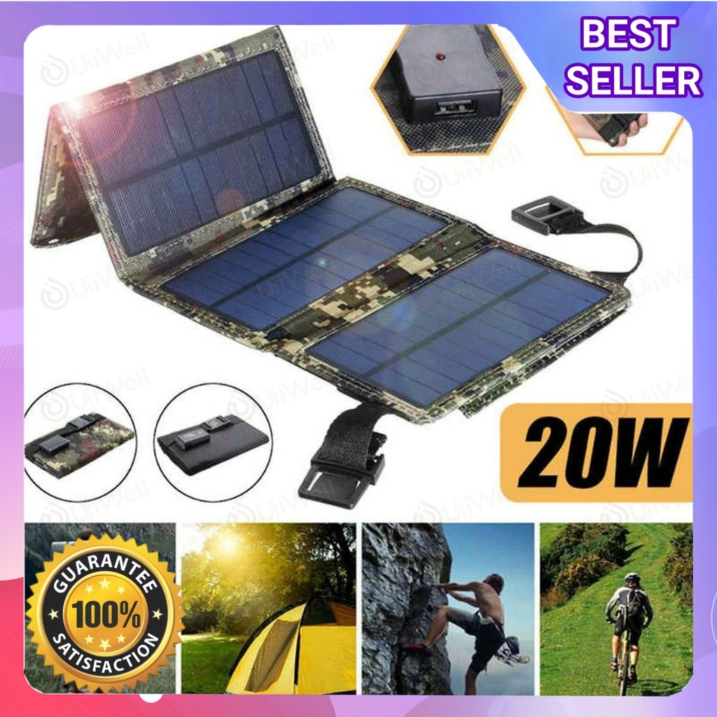 Solar panel portable SHIIE 20w 5V USB foldable untuk kebutuhan outdoor mancing berburu pengisian HP 