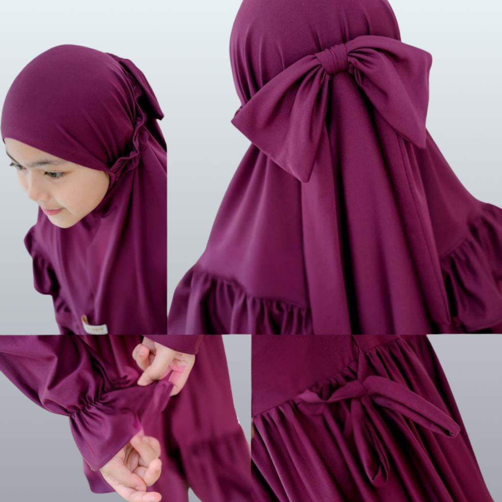 Gamis Anak Perempuan Abaya Jersey Premium Adem Set Hijab Syari Polos 2–9 Tahun Nyaman Harian Elegan