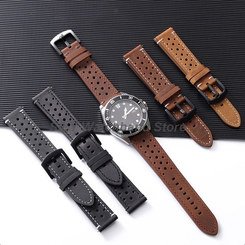 Untuk Seiko untuk Omega Tali Jam Tangan Kulit Sapi Tali Olahraga 18/19/20/21/22/24mm Gelang Universa
