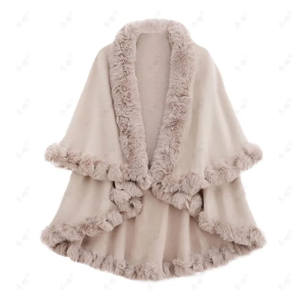 Bunny Bunny Collar Double Layer Cashmere Mantel Shawl Open Jacket Wanita