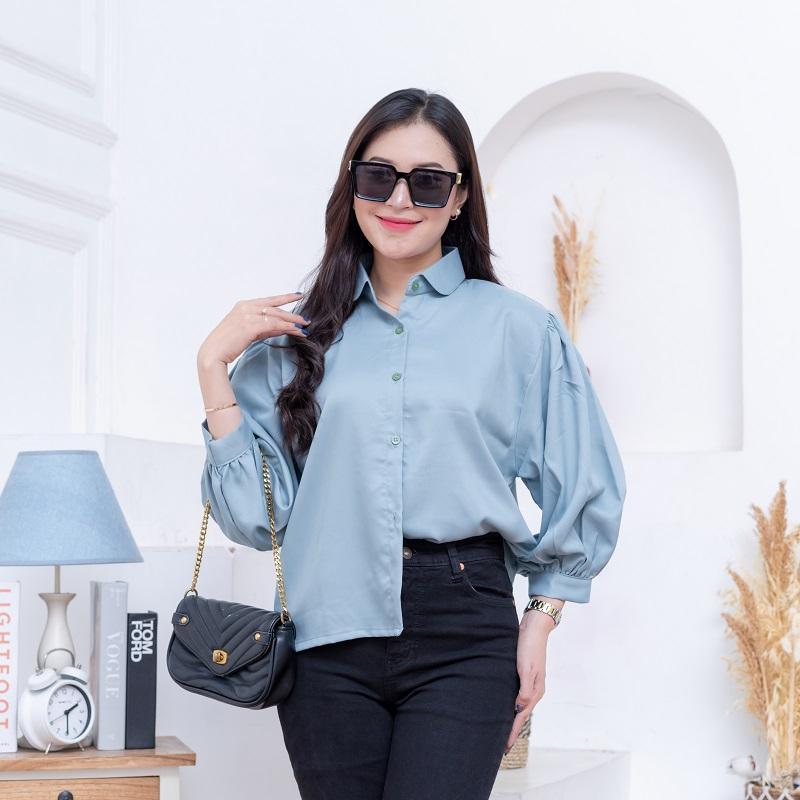 Elze Blouse Kemeja Lengan Balon Bahan Shakila | Atasan Wanita