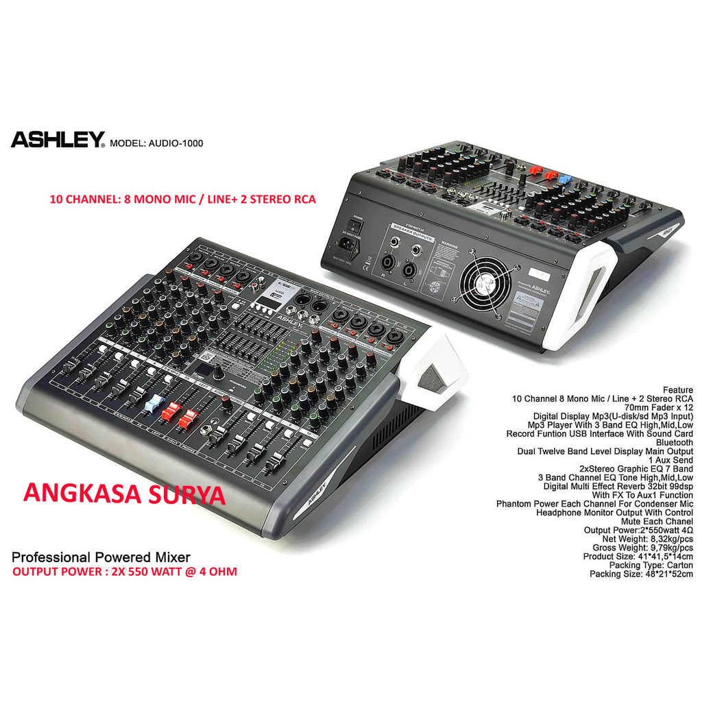 Power Mixer ASHLEY AUDIO 1000 ORIGINAL / Mixer + Power ASHLEY AUDIO1000 10 CHANNEL