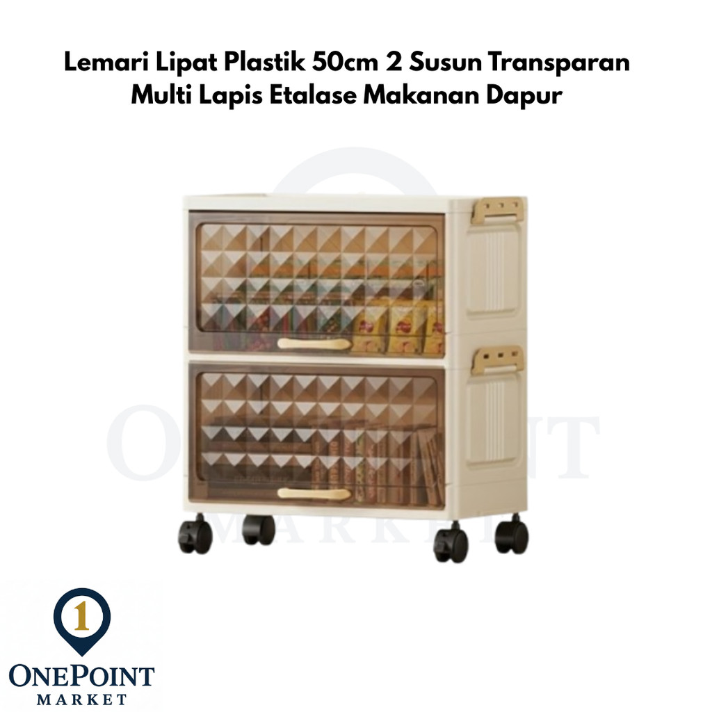 Lemari Lipat Plastik 50cm 2 Susun Transparan Multi Lapis Etalase Makanan Dapur