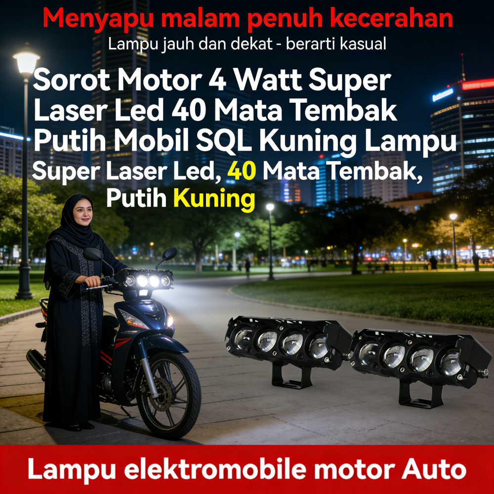 Sorot Led Motor Mobil 40 Watt Putih Kuning Tembak 4 Mata Lampu Lampu Tembak Sorot SQL Tembak Sorot L