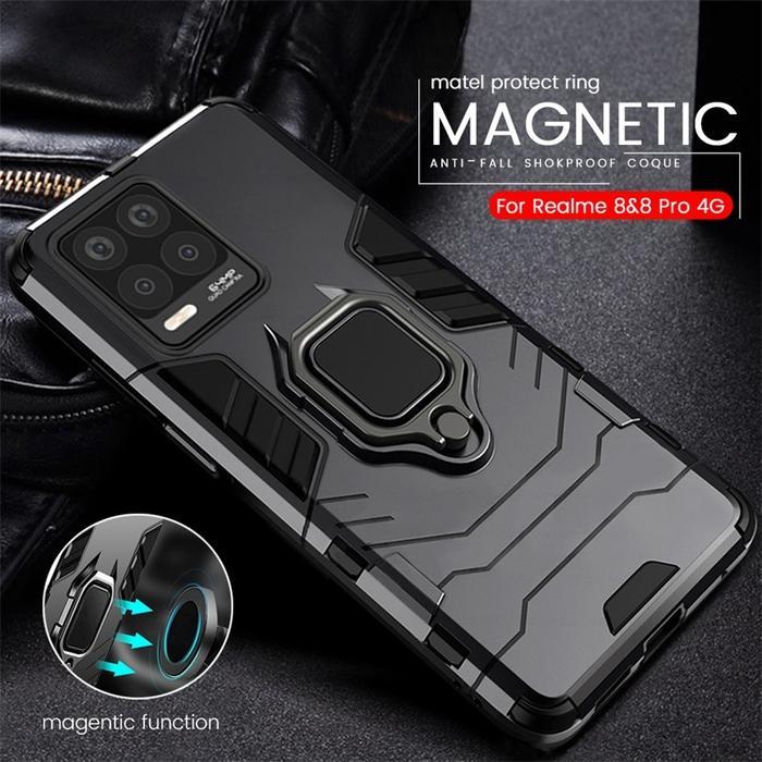 EstetikaSpace COMPAITABLE FOR CASE REALME 8 8i 8 PRO 8 5G RUGGED ARMOR ROBOT STANDING IRING CASE - R
