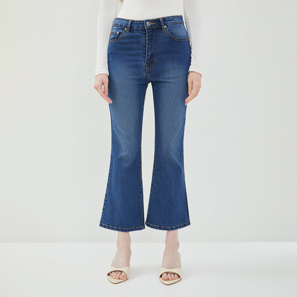 DUST Celana Cropped Cutbray Jeans Arunala Medium Dark Blue Comfease (D.3839)