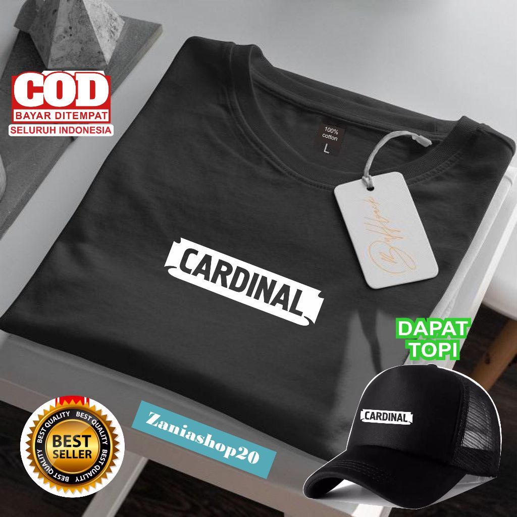 Diskon baju Kaos Distro Cowok Cardinal Tok Putih ( Gratis Topi ) Cutton Combed 100% / kaos distro / 