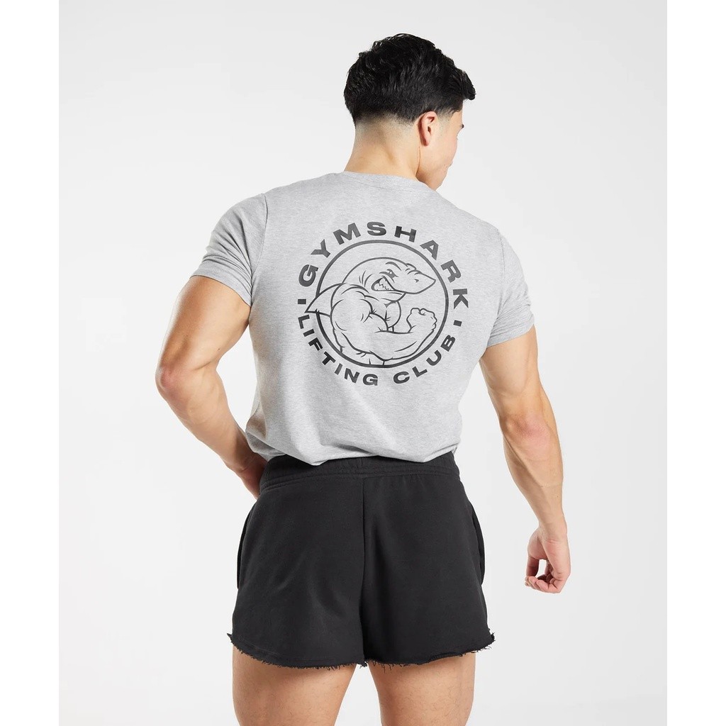 Ready Stock GYMSHARK LEGACY New Style Men's Sports Fitness Casual Round Neck Printed Pure Cotton Sho
