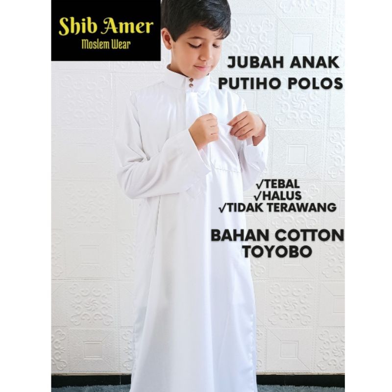 LOWESHOP Jubah Putih / Gamis Putih Anak Laki Laki. Putih Polos Kerah Tegak Thobe