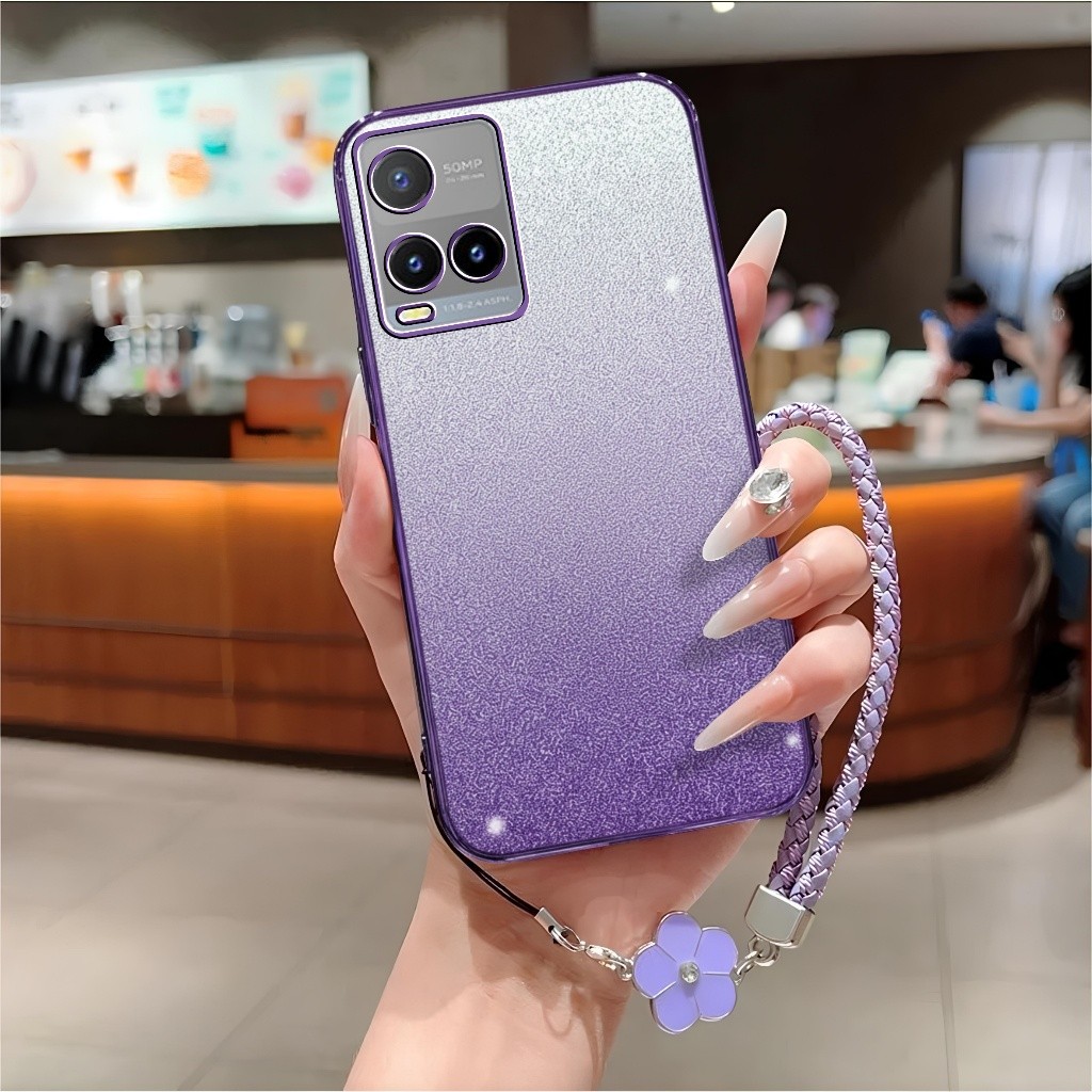 Soft Case Vivo Y21 Y21s Y21a Y21t Y33s Y33t Luxury Silikon Glitter Free Tali Lanyard Bunga Handphone