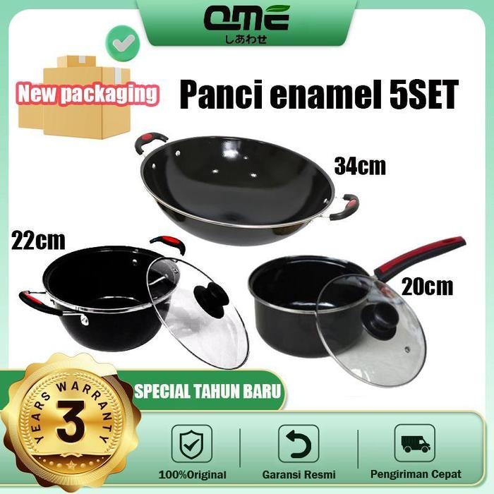 QME- Panci Set Multifungsi Wajan Enamel  34CM atau 32CM / Panci Kuah Enamel 22CM /  Panci Susu Ename