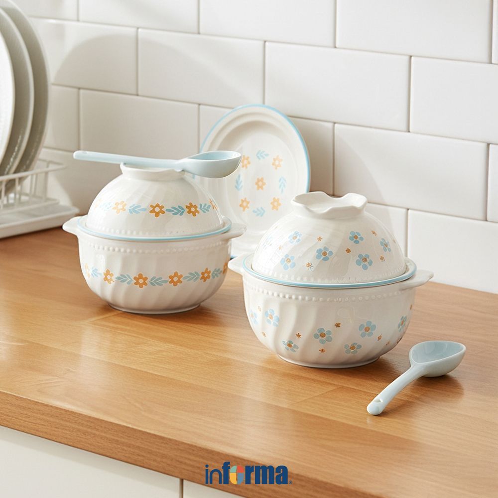 Informa Appetite Tetsu Set Mangkuk Saji Serbaguna & Sendok Flower - Mix Mangkok Makanan Food Grade W