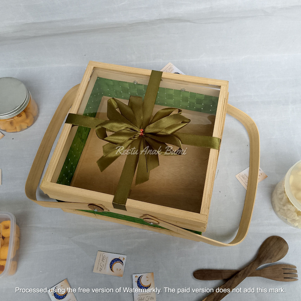 ( R25 ) (Ramadhan Series) Rantang Hijau Transparan ukuran 20cm,  25cm & Pita | rantang kotak anyaman