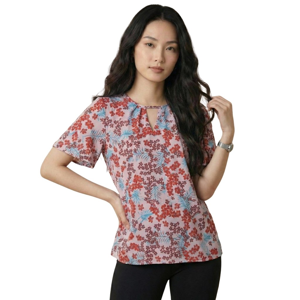 Blouse lengan pendek floral motif bunga